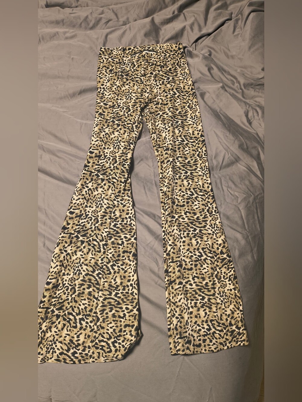 Ashley Mason Leopard-Print Flare Pants in Beige and Black